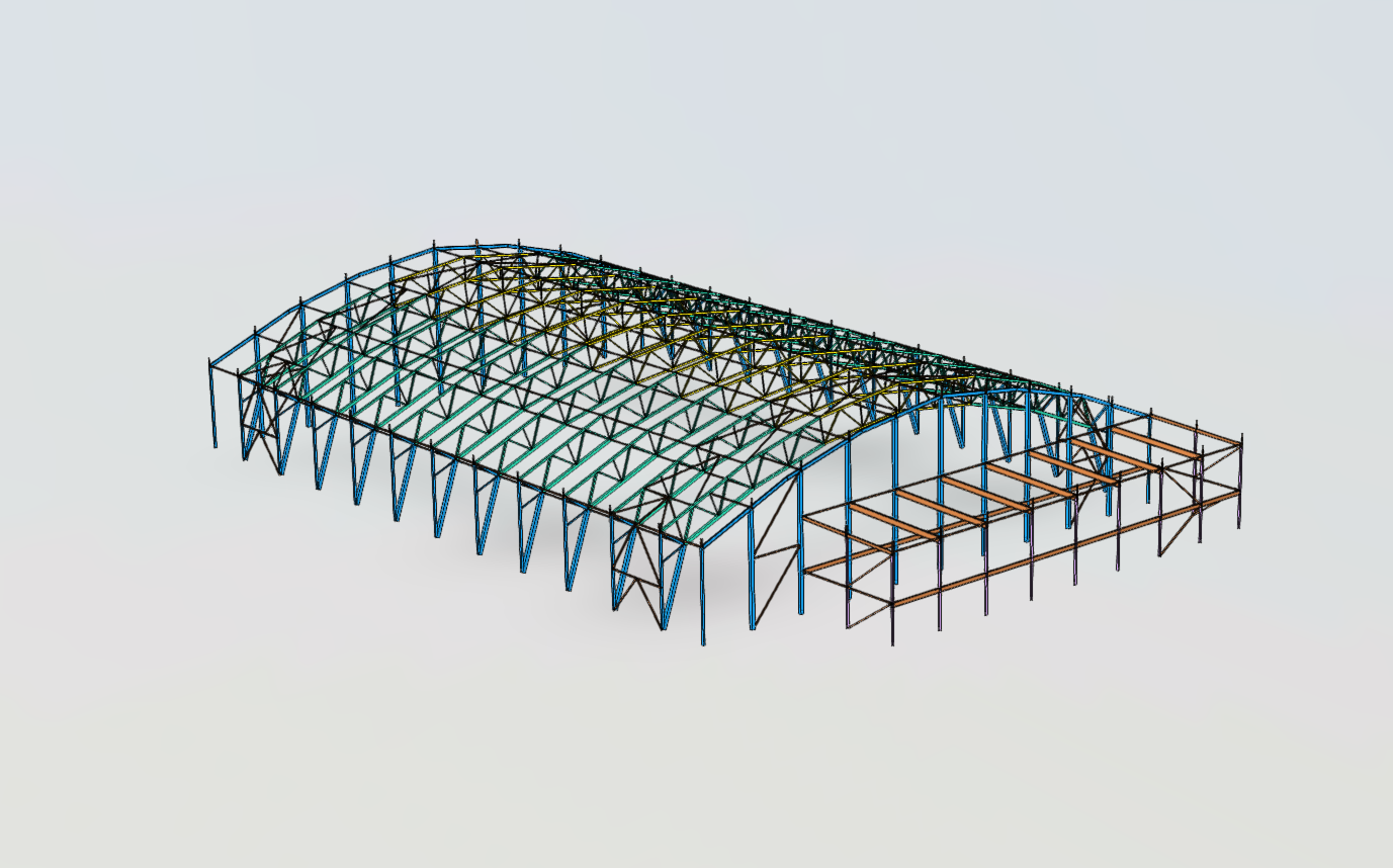 Halsen IL fotballhall — 3D-modell av bæresystem i stålfagverk