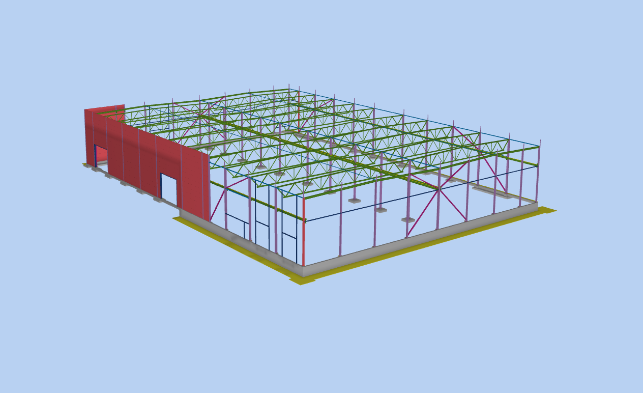 Solgaard Skog 134 — 3D-modell av stålbyggets bæresystem